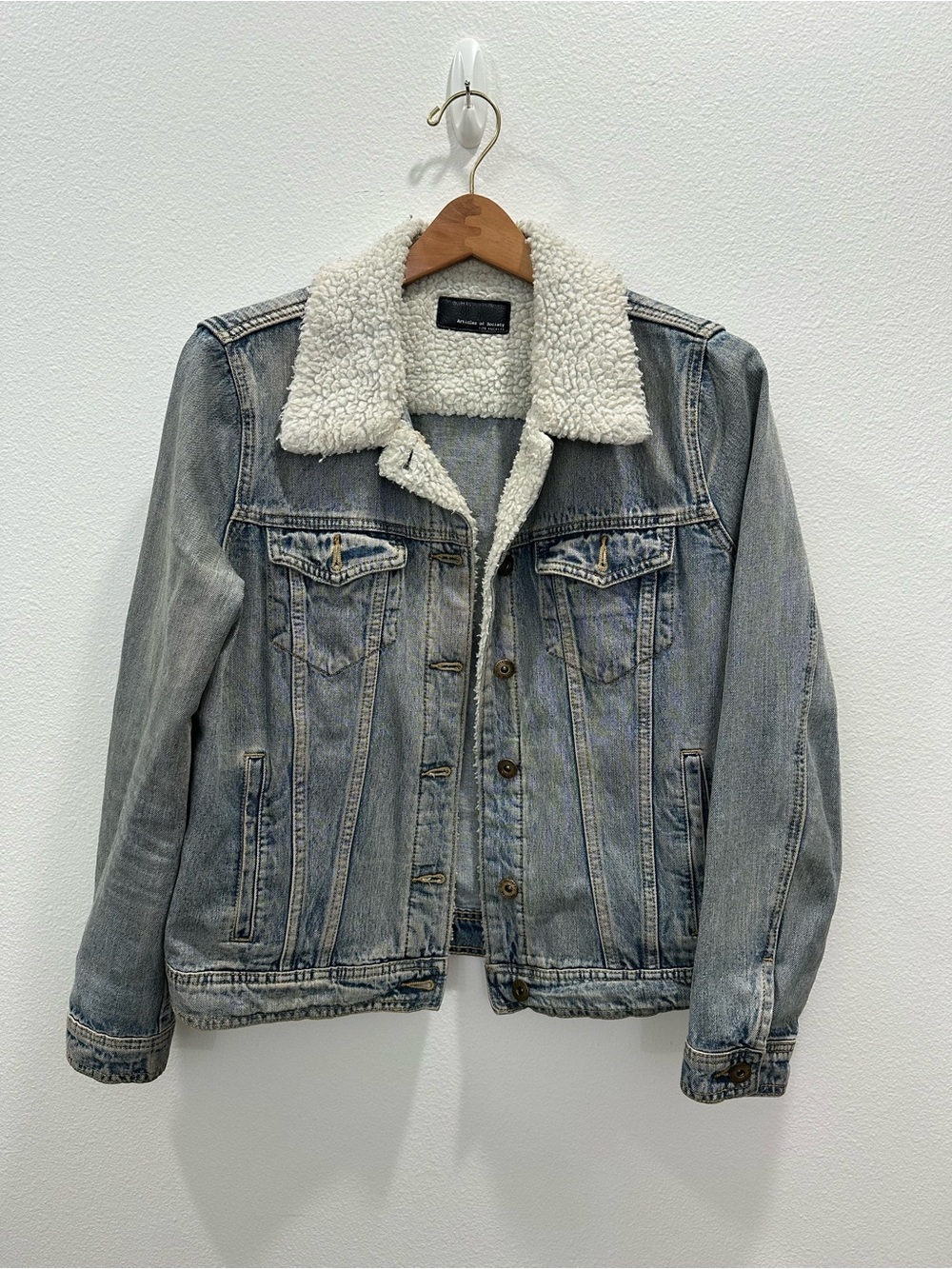 Articles of Society large Sherpa-Lined Denim Jacket Light Blue Jean